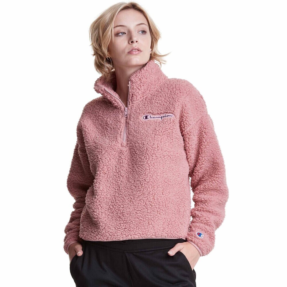 Champion Women’s Cozy Sweatshirts High Pile Quarter Zip In Dusty Pink Size M - Picture 3 of 10